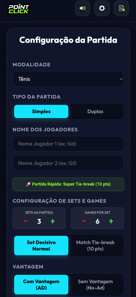 Configuração da Partida